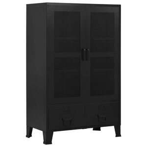 vidaXL Pisarni&scaron;ka omara z vrati industrijska črna 75x40x120 cm