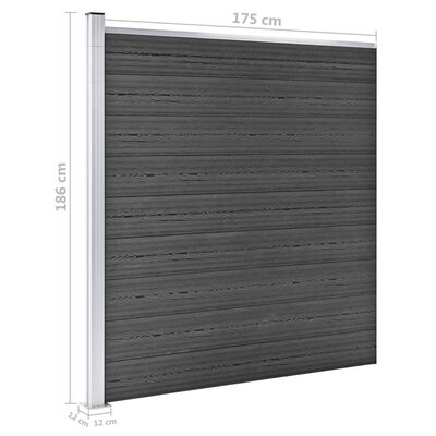 vidaXL Komplet ograjnih panelov WPC 792x(105-186) cm črn