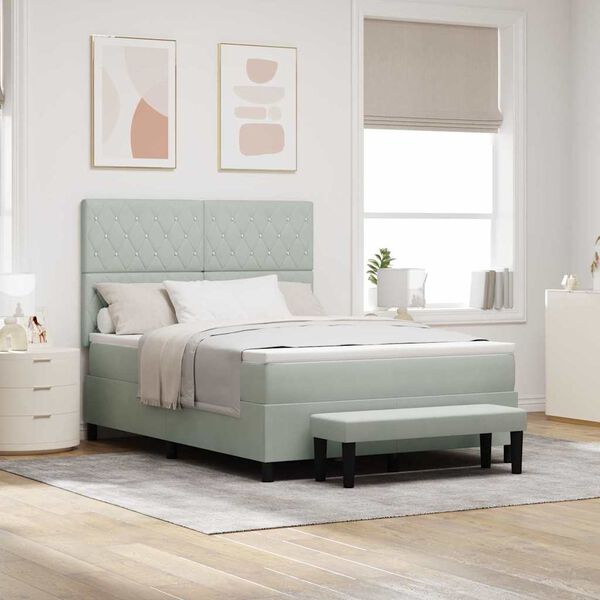 vidaXL Postelja z vzmetnico z vzmetnico Svetlo siva 140 x 190 cm Žamet