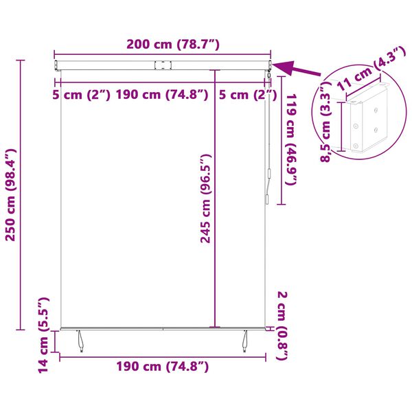 vidaXL Rolo z zavesami Črtasto krema 200 x 250 cm Tkanina in aluminij