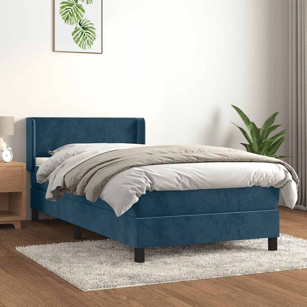 vidaXL Box spring postelja z vzmetnico temno modra 100x200 cm žamet