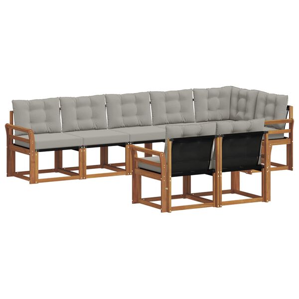 vidaXL Zunanja garnitura za sedenje 8 pcs Naravna in svetlo siva