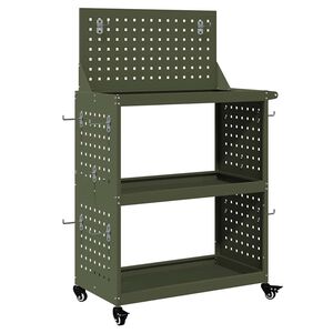 vidaXL Vozik za orodje Olivno zelena 65 x 35 x 111 cm Mlinjeni jeklo