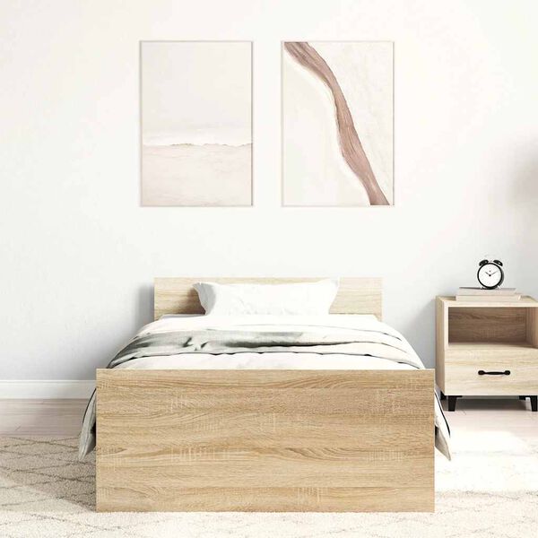 vidaXL Posteljni okvir brez vzmetnice hrast 90x190 cm inženirski les