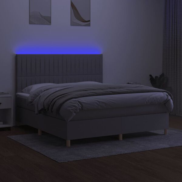 vidaXL Box spring postelja z vzmetnico LED sv. siva 180x200 cm blago