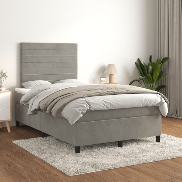 vidaXL Box spring postelja z vzmetnico svetlo siva 120x190 cm žamet