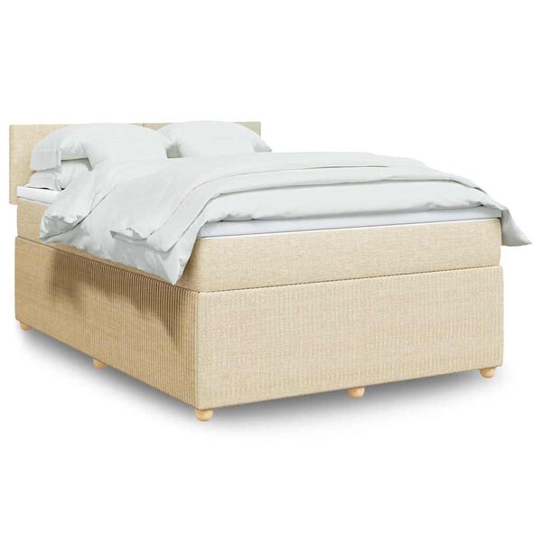 vidaXL Box spring postelja z vzmetnico krem 140x200 cm blago