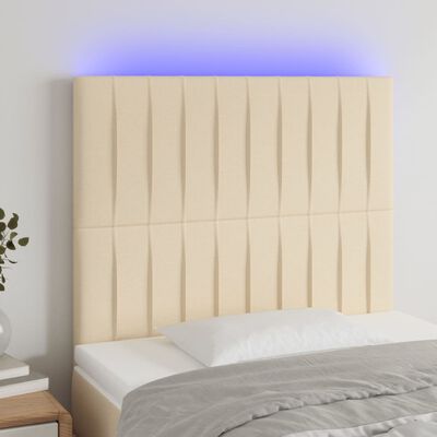 vidaXL LED posteljno vzglavje krem 100x5x118/128 cm blago