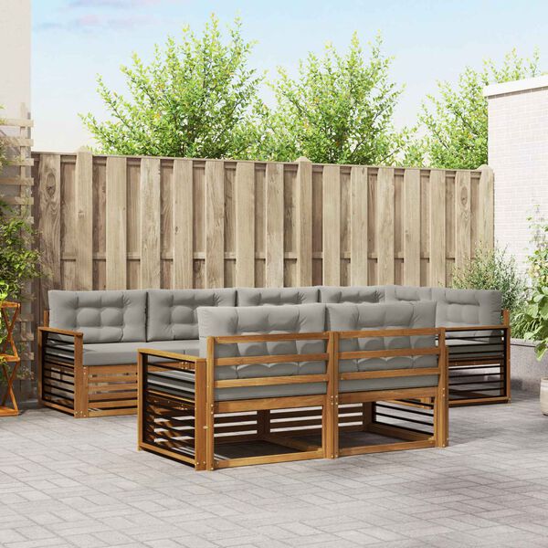 vidaXL Zunanja garnitura za sedenje 7 pcs Naravna in svetlo siva