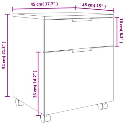 vidaXL Pisarniška omarica na kolesih rjavi hrast 45x38x54 cm inž. les