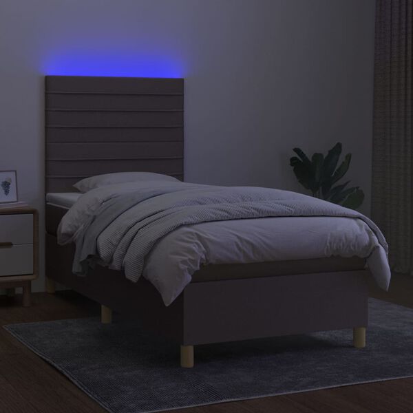 vidaXL Box spring postelja z vzmetnico LED taupe 90x200 cm blago