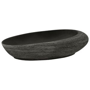 vidaXL Nadpultni umivalnik siv in črn ovalen 59x40x14 cm keramika