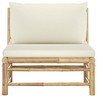 vidaXL Vrtni sredinski kavč s kremno belima blazinama bambus