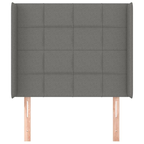 vidaXL Vzglavje z u&scaron;esi temno sivo 103x16x118/128 cm blago