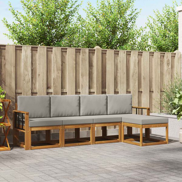 vidaXL Zunanja garnitura za sedenje 5 pcs Naravna in svetlo siva