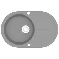 vidaXL Enojno ovalno kuhinjsko pomivalno korito iz granita sivo