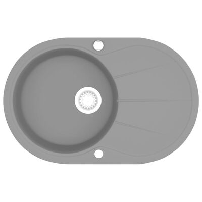 vidaXL Enojno ovalno kuhinjsko pomivalno korito iz granita sivo