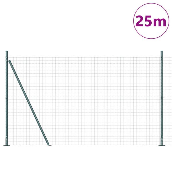 vidaXL Ograja s stebrom Zelena 1,2 x 25 m Jeklo in PVC