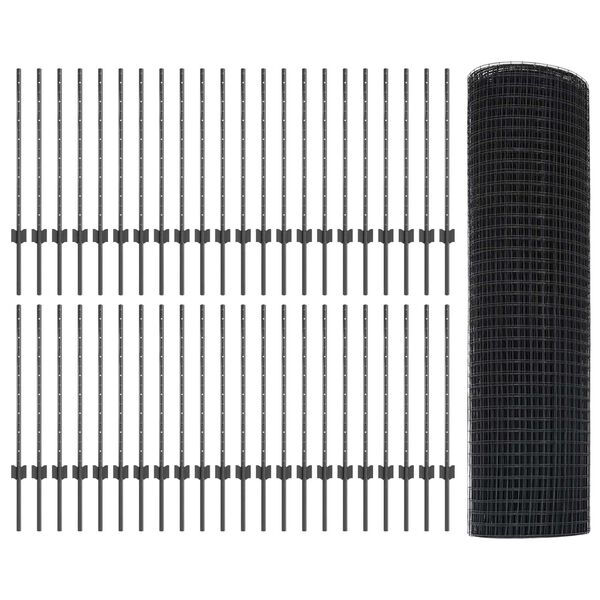 vidaXL Ograja s stebrom Siva 0,8 x 100 m Jeklo in PVC