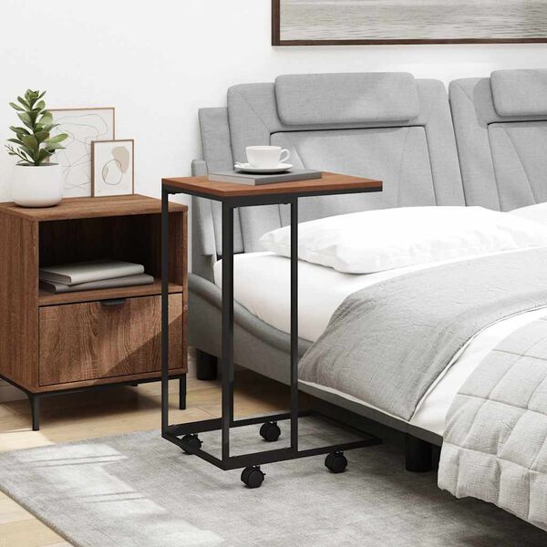 vidaXL Stranska mizica s kolesi črna 40x30x63,5 cm konstruiran les