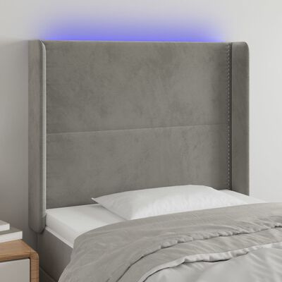 vidaXL LED posteljno vzglavje svetlo sivo 93x16x118/128 cm žamet