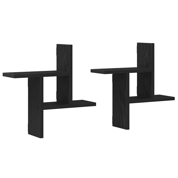 vidaXL Stenska polica 2 kosa črna hrast 38x12x38 cm inženirski les