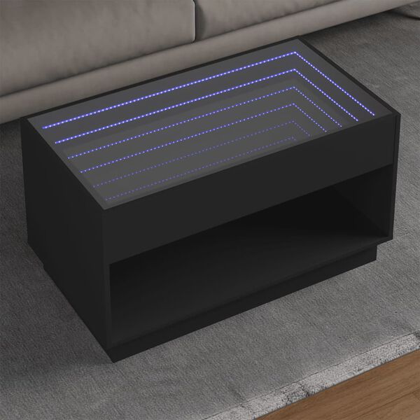 vidaXL Klubska mizica z neskončnimi LED črna 90x50x50 cm