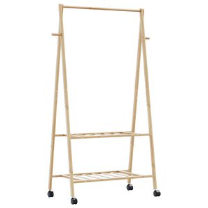 vidaXL Stojalo za oblačila s policami n kolesi 96x45,5x155,5 cm Bambus
