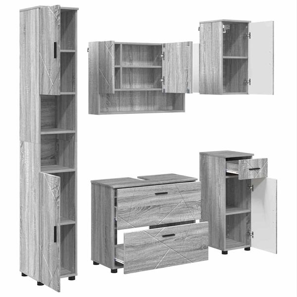 vidaXL Komplet pohištva za kopalnico s predalom 5 pcs Siva sonoma