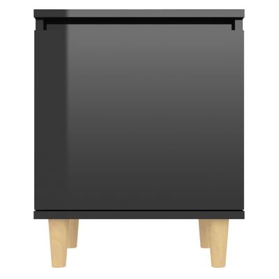vidaXL Nočna omarica z lesenimi nogami visok sijaj črna 40x30x50 cm