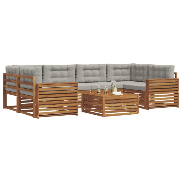 vidaXL Zunanja garnitura za sedenje 7 pcs Naravna in svetlo siva