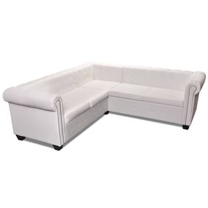 vidaXL Chesterfield kotna sedežna garnitura umetno usnje bela