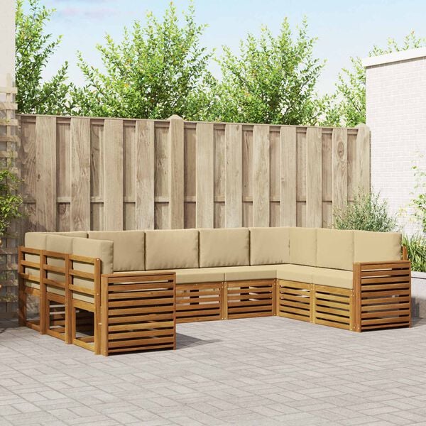 vidaXL Sedežne garniture 9 pcs Naravna in bež Masiven les akacije