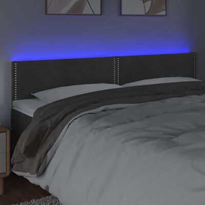 vidaXL LED posteljno vzglavje temno sivo 180x5x78/88 cm žamet