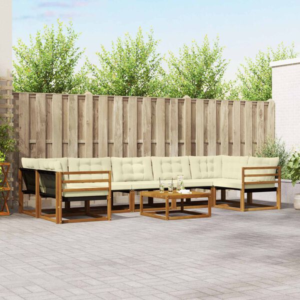 vidaXL Zunanja garnitura za sedenje z blazino 8 pcs Naravna in smetana