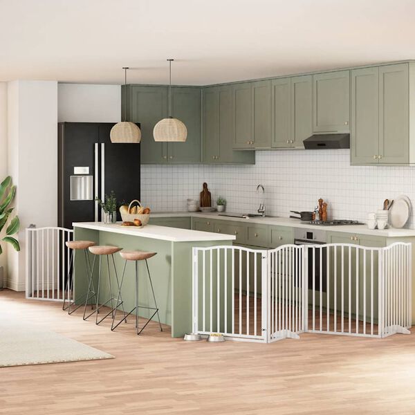 vidaXL Ograda za pse z vrati zložljiva 6 panelov bela 480 cm les