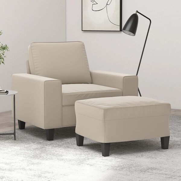 vidaXL Fotelj s stolčkom za noge krem 60 cm blago iz mikrovlaken