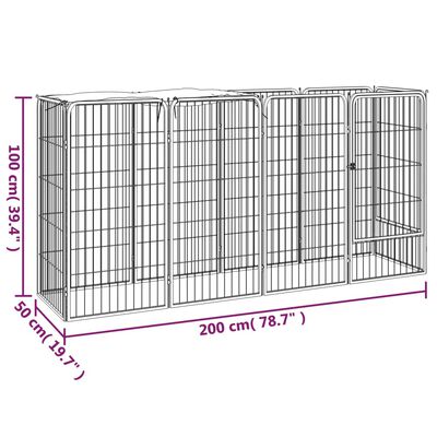 vidaXL Pasja ograda z 10 paneli črna 50x100 cm prašno barvano jeklo
