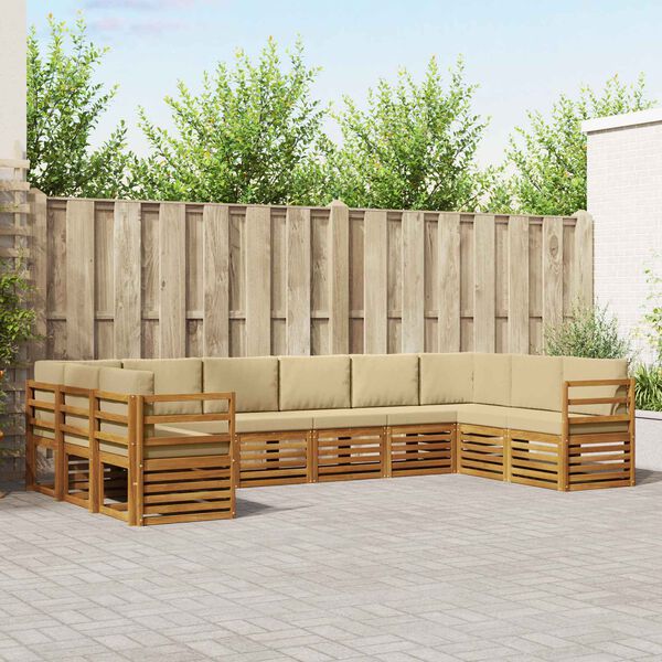 vidaXL Kotna sedežna garnitura z blazino 10 pcs Naravna in bež