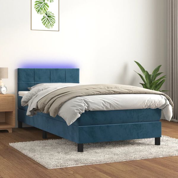 vidaXL Box spring postelja z vzmetnico LED temno modra 80x200 cm žamet