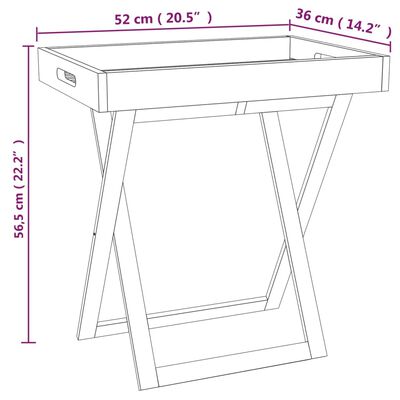 vidaXL Zložljiva mizica s pladnjem 52x36x56,5 cm trdna orehovina