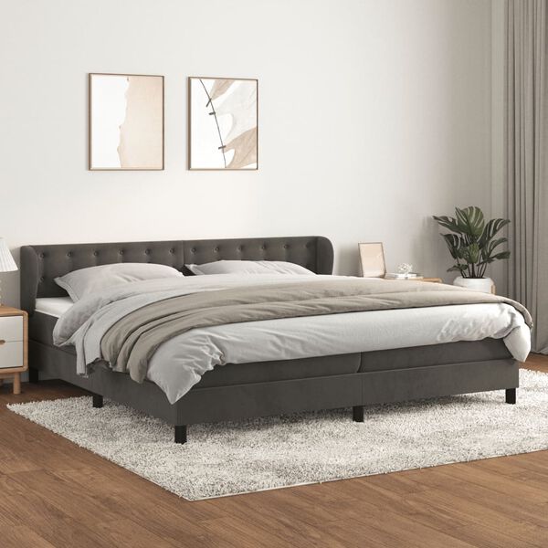 vidaXL Box spring postelja z vzmetnico temno siva 200x200 cm žamet