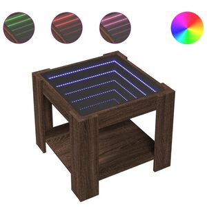 vidaXL Klubska mizica LED rjavi hrast 53x53x45 cm inženirski les