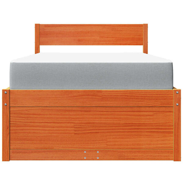 vidaXL Postelja s predali in vzmetnico vo&scaron;č. rjava 90x200 cm borovina