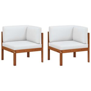 vidaXL Vrtni kotni kavči 2 kosa z blazinami, akacijev les in vrv