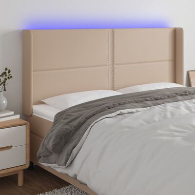 vidaXL LED posteljno vzglavje kapučino 163x16x118/128 cm umetno usnje