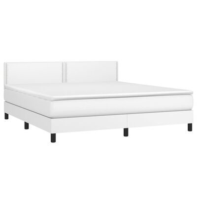 vidaXL Box spring postelja z vzmetnico LED bela 160x200cm umetno usnje
