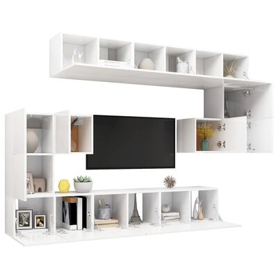 vidaXL Komplet TV omaric 10-delni visok sijaj bela iverna plošča