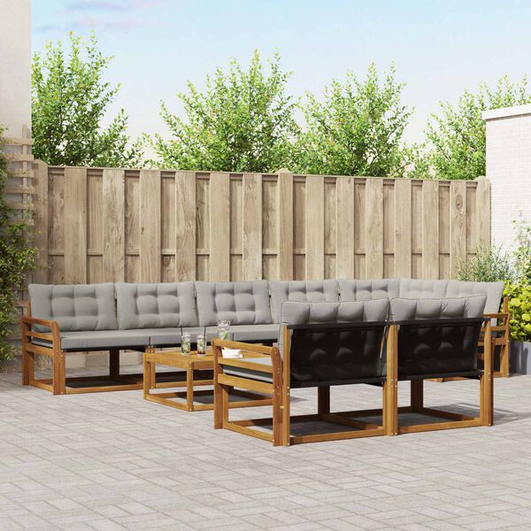 vidaXL Zunanja garnitura za sedenje 9 pcs Naravna in svetlo siva