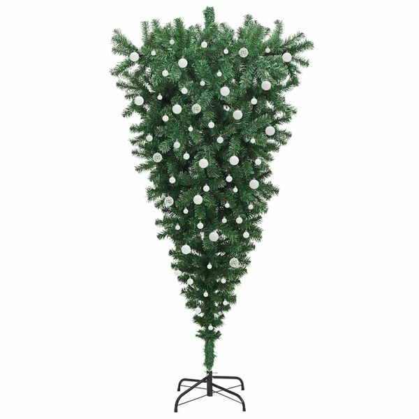 vidaXL Obrnjen umeten božičTree z nizom žogic Zelena 240 cm PVC